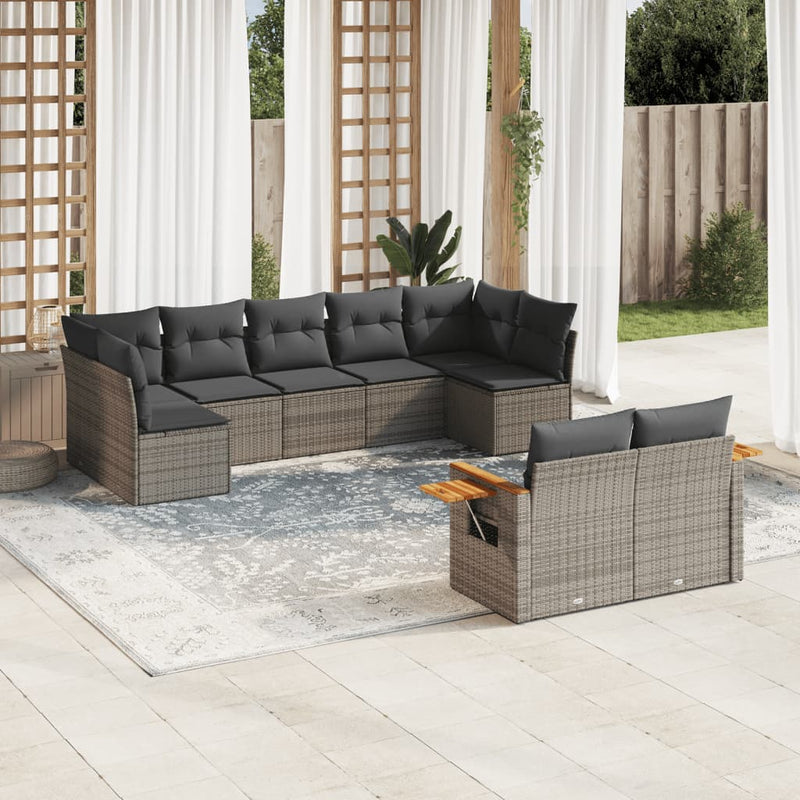 9 Piece Garden Sofa Set with Cushions Grey Poly Rattan