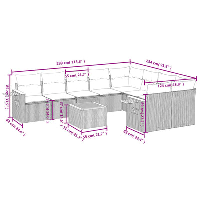 10 Piece Garden Sofa Set with Cushions Grey Poly Rattan