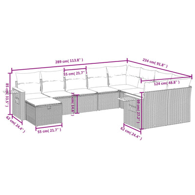 10 Piece Garden Sofa Set with Cushions Grey Poly Rattan