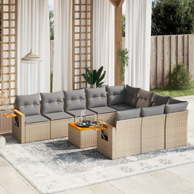 11 Piece Garden Sofa Set with Cushions Beige Poly Rattan