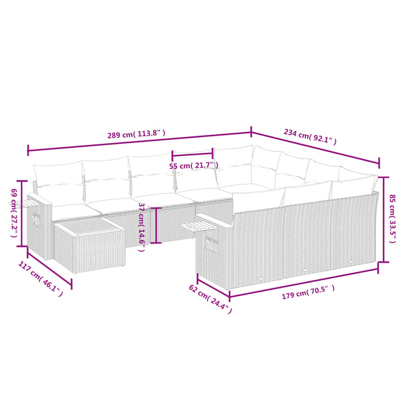 11 Piece Garden Sofa Set with Cushions Beige Poly Rattan