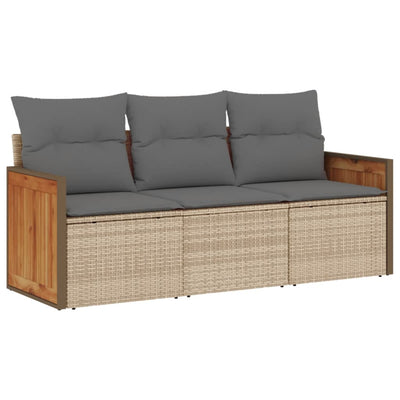 3 Piece Garden Sofa Set with Cushions Beige Poly Rattan