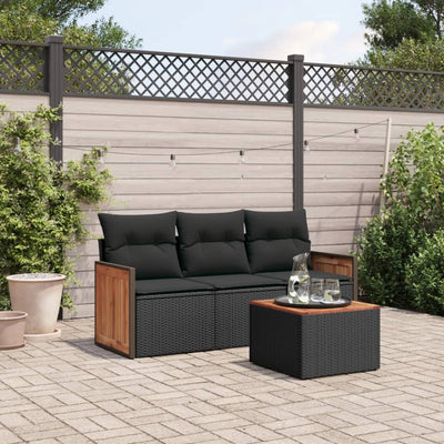 4 Piece Garden Sofa Set with Cushions Black Poly Rattan