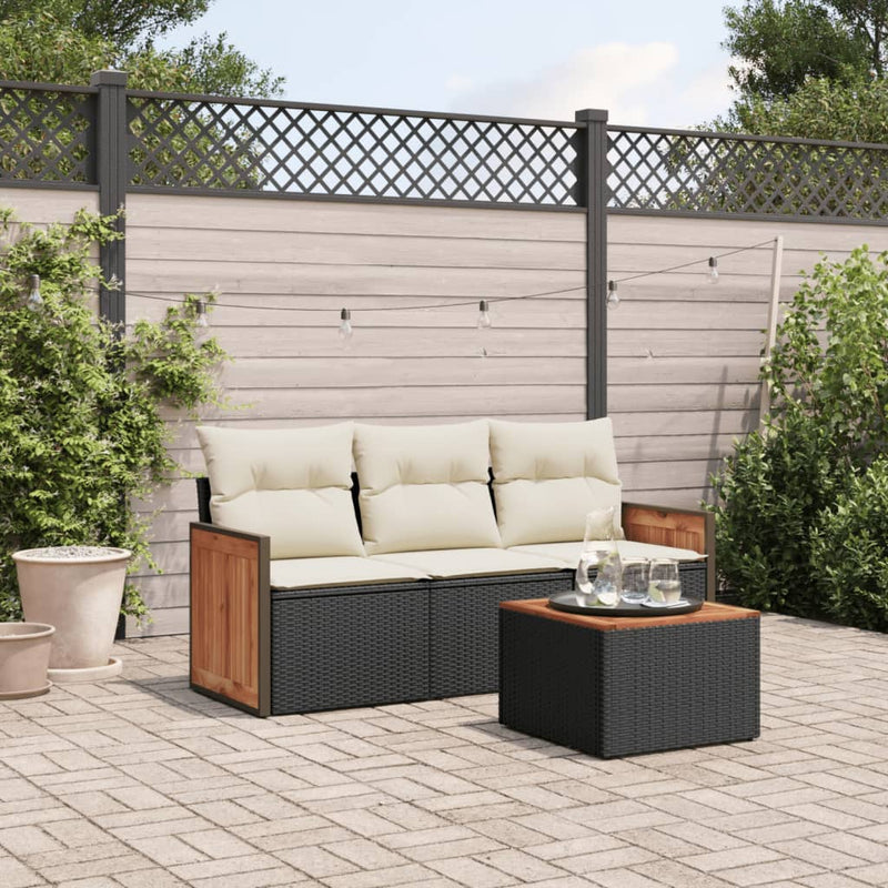 4 Piece Garden Sofa Set with Cushions Black Poly Rattan