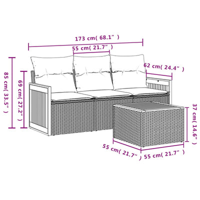 4 Piece Garden Sofa Set with Cushions Beige Poly Rattan