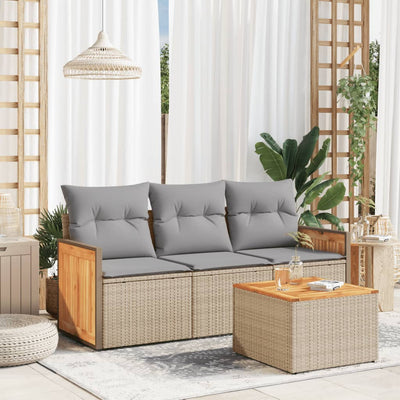 4 Piece Garden Sofa Set with Cushions Beige Poly Rattan