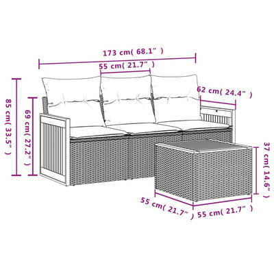 4 Piece Garden Sofa Set with Cushions Grey Poly Rattan