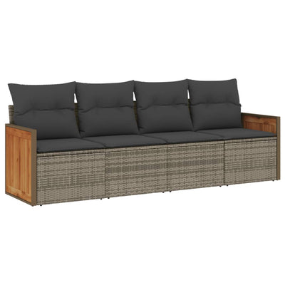 4 Piece Garden Sofa Set with Cushions Grey Poly Rattan