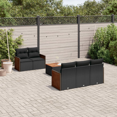 6 Piece Garden Sofa Set with Cushions Black Poly Rattan