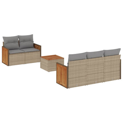 6 Piece Garden Sofa Set with Cushions Beige Poly Rattan