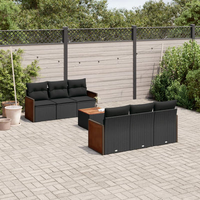 7 Piece Garden Sofa Set with Cushions Black Poly Rattan