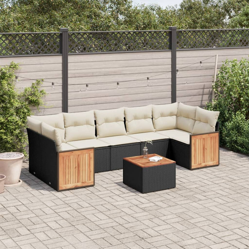 8 Piece Garden Sofa Set with Cushions Black Poly Rattan