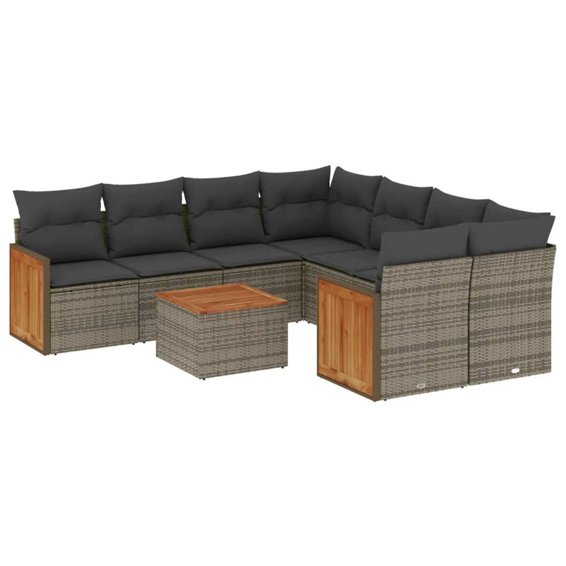 9 Piece Garden Sofa Set with Cushions Grey Poly Rattan