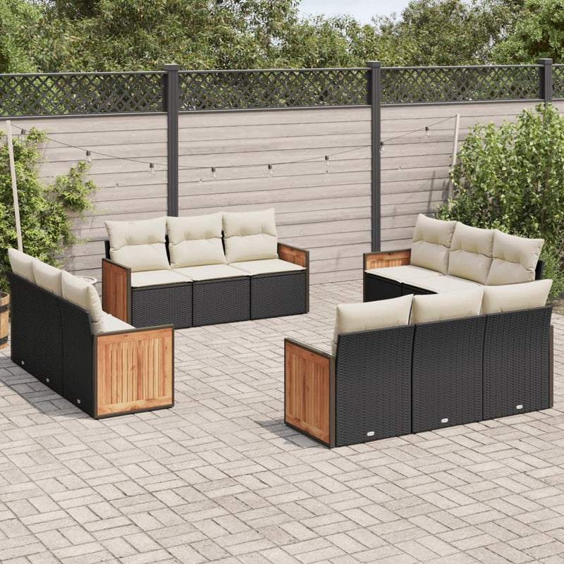 12 Piece Garden Sofa Set with Cushions Black Poly Rattan