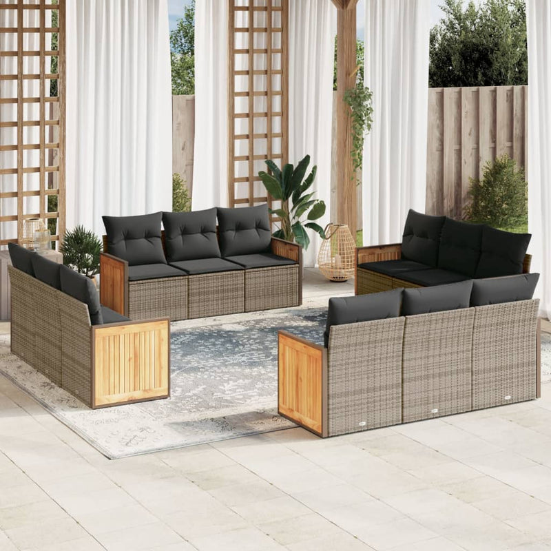 12 Piece Garden Sofa Set with Cushions Grey Poly Rattan