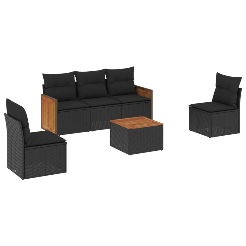 6 Piece Garden Sofa Set with Cushions Black Poly Rattan