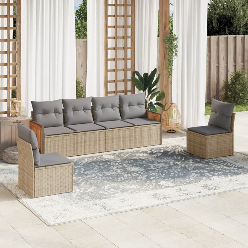 6 Piece Garden Sofa Set with Cushions Beige Poly Rattan