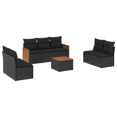 8 Piece Garden Sofa Set with Cushions Black Poly Rattan