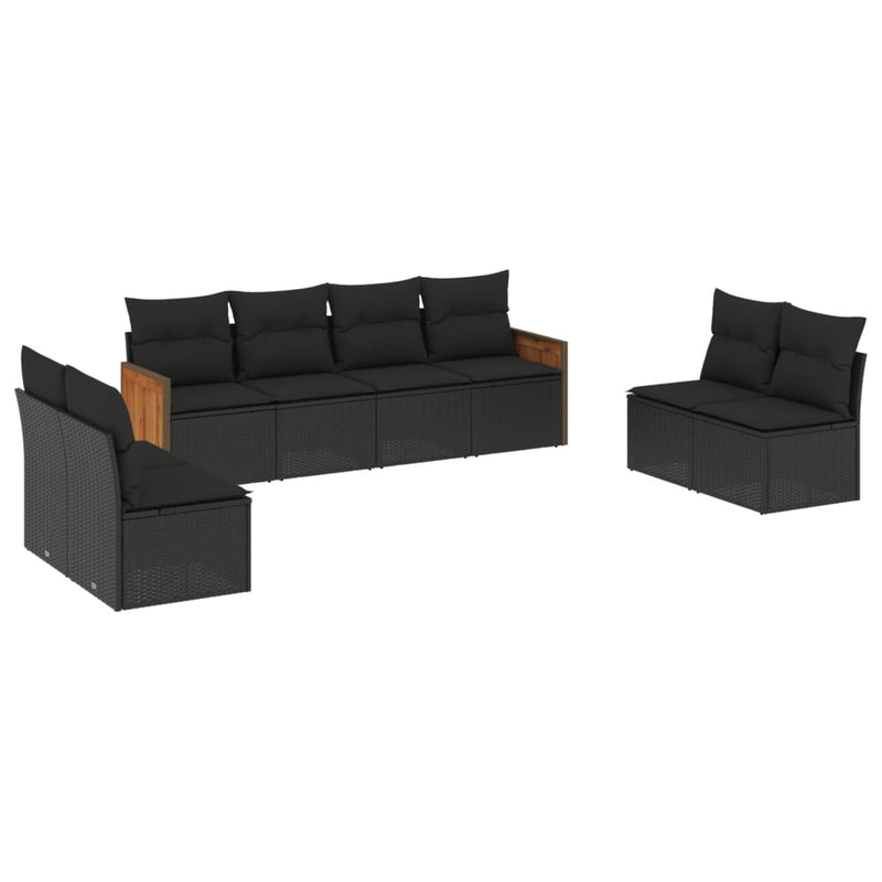 8 Piece Garden Sofa Set with Cushions Black Poly Rattan