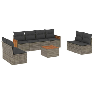 9 Piece Garden Sofa Set with Cushions Grey Poly Rattan