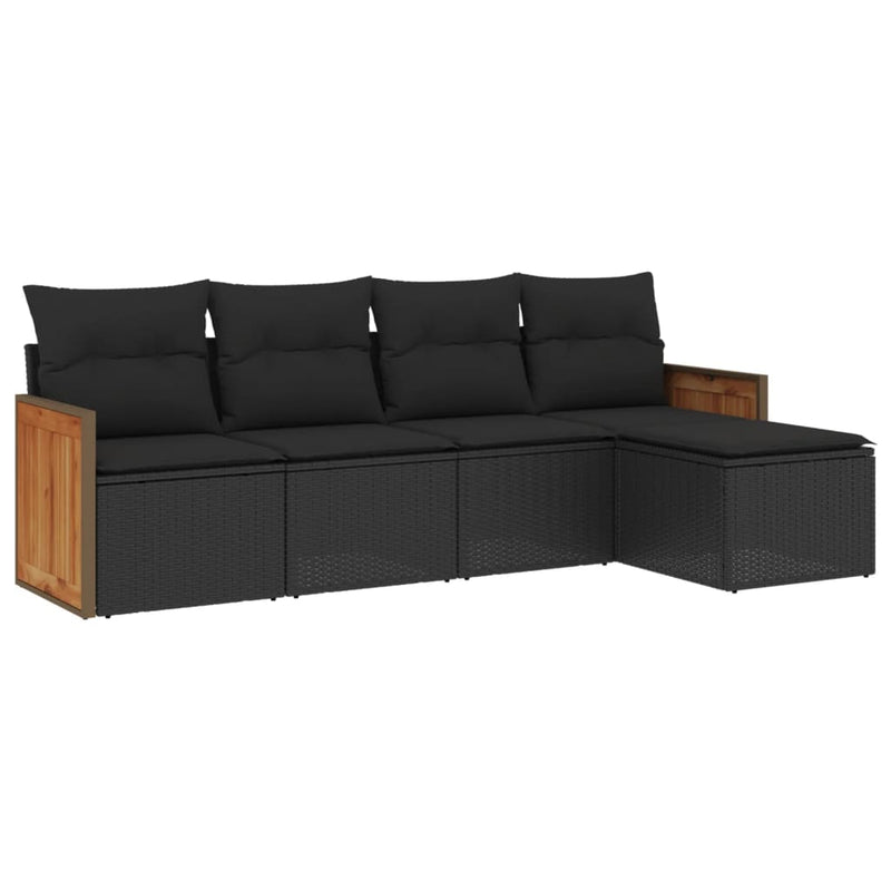 5 Piece Garden Sofa Set with Cushions Black Poly Rattan