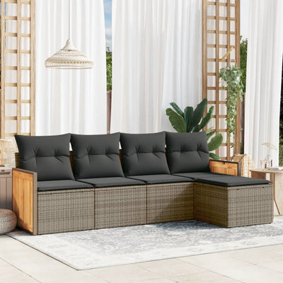 5 Piece Garden Sofa Set with Cushions Grey Poly Rattan