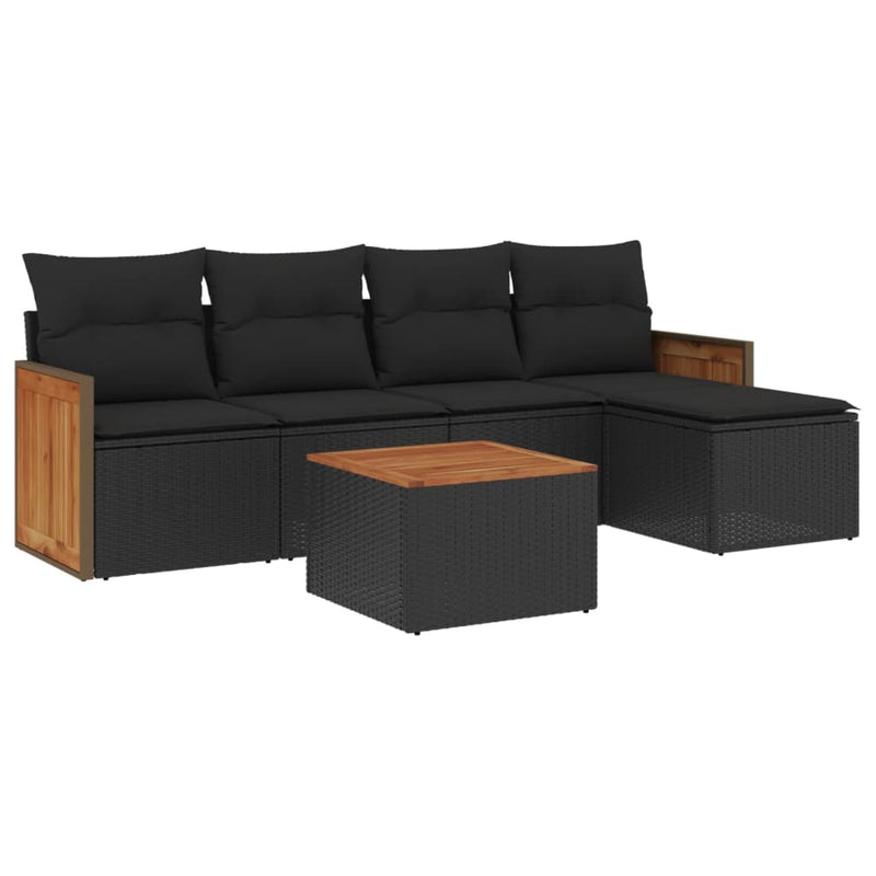 6 Piece Garden Sofa Set with Cushions Black Poly Rattan