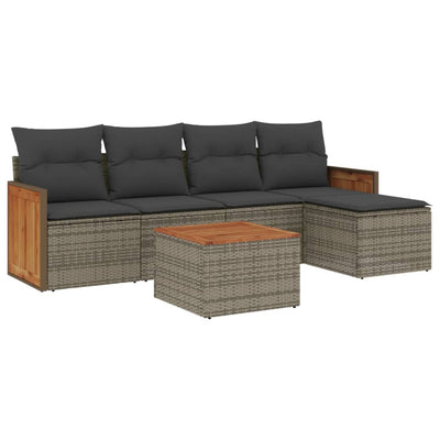 6 Piece Garden Sofa Set with Cushions Grey Poly Rattan