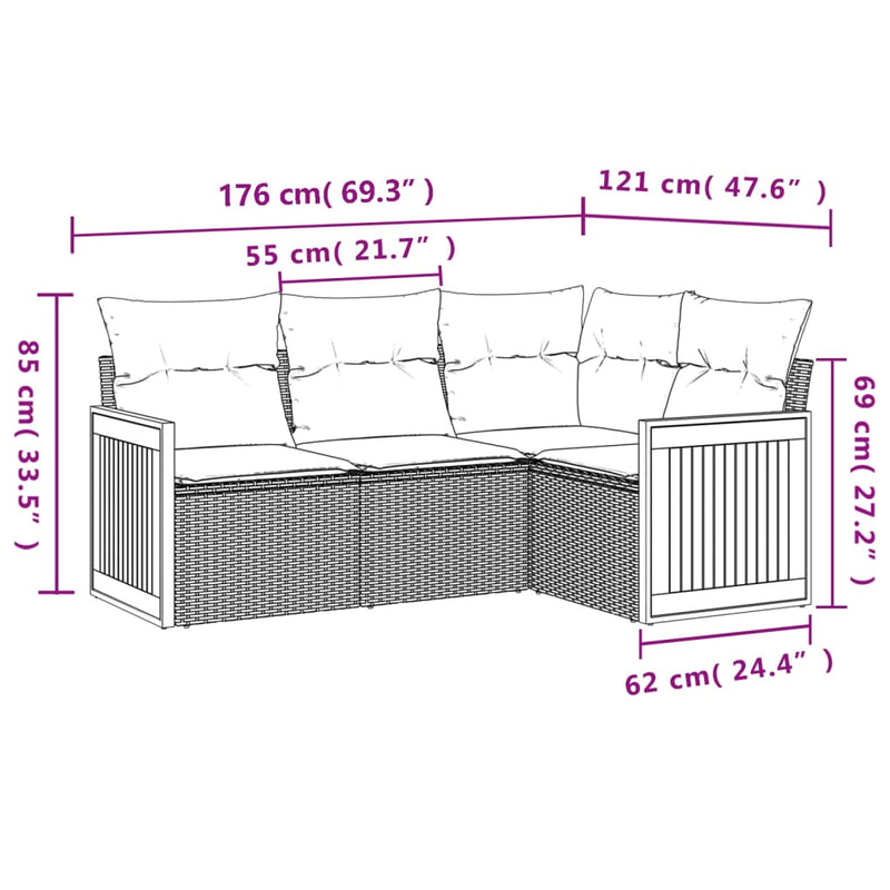 4 Piece Garden Sofa Set with Cushions Beige Poly Rattan