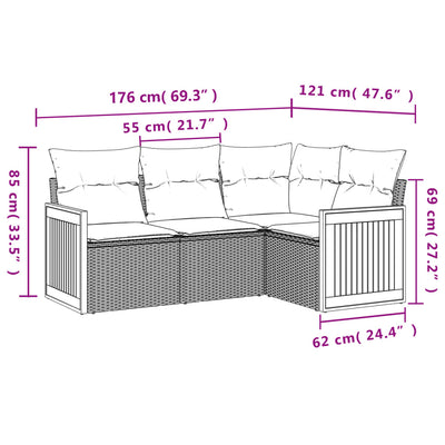 4 Piece Garden Sofa Set with Cushions Grey Poly Rattan