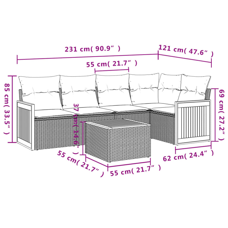 6 Piece Garden Sofa Set with Cushions Black Poly Rattan