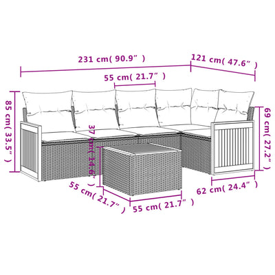 6 Piece Garden Sofa Set with Cushions Beige Poly Rattan