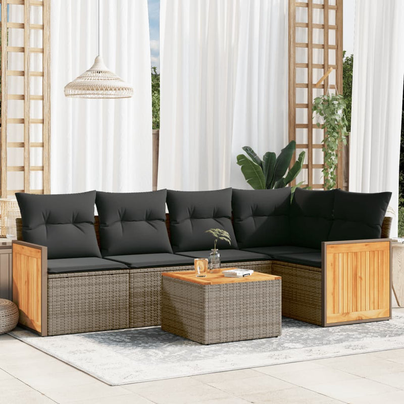 6 Piece Garden Sofa Set with Cushions Grey Poly Rattan