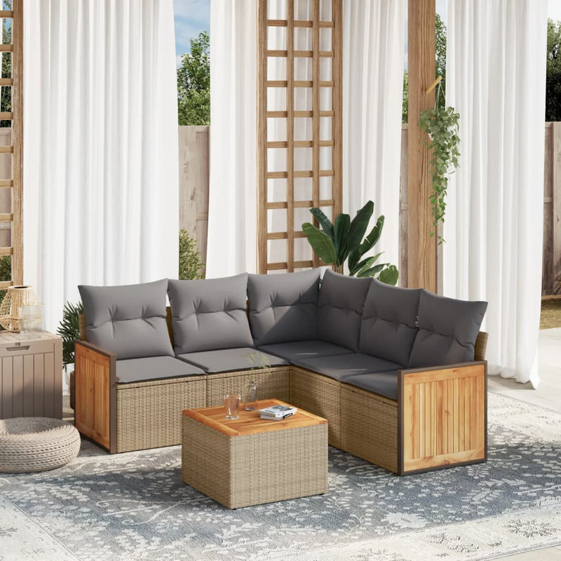 6 Piece Garden Sofa Set with Cushions Beige Poly Rattan