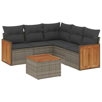 6 Piece Garden Sofa Set with Cushions Grey Poly Rattan