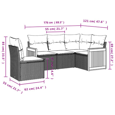 5 Piece Garden Sofa Set with Cushions Beige Poly Rattan