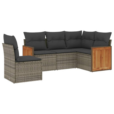 5 Piece Garden Sofa Set with Cushions Grey Poly Rattan