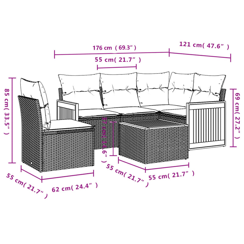 6 Piece Garden Sofa Set with Cushions Beige Poly Rattan