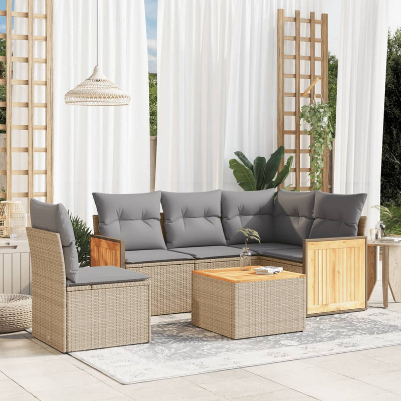 6 Piece Garden Sofa Set with Cushions Beige Poly Rattan