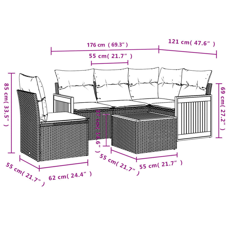 6 Piece Garden Sofa Set with Cushions Grey Poly Rattan