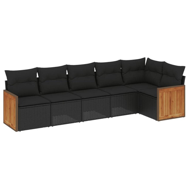 6 Piece Garden Sofa Set with Cushions Black Poly Rattan