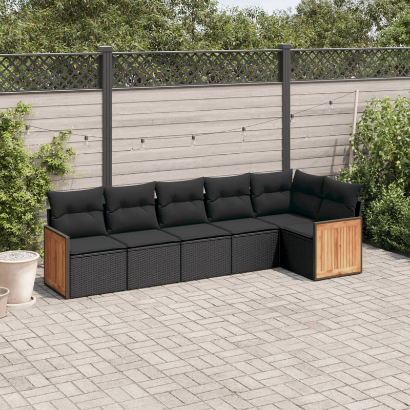 6 Piece Garden Sofa Set with Cushions Black Poly Rattan