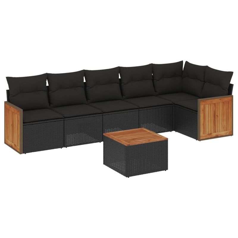 7 Piece Garden Sofa Set with Cushions Black Poly Rattan