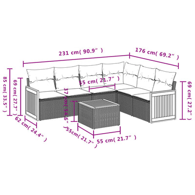 7 Piece Garden Sofa Set with Cushions Beige Poly Rattan