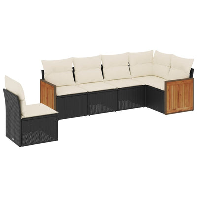 6 Piece Garden Sofa Set with Cushions Black Poly Rattan