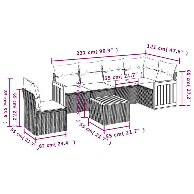 7 Piece Garden Sofa Set with Cushions Black Poly Rattan