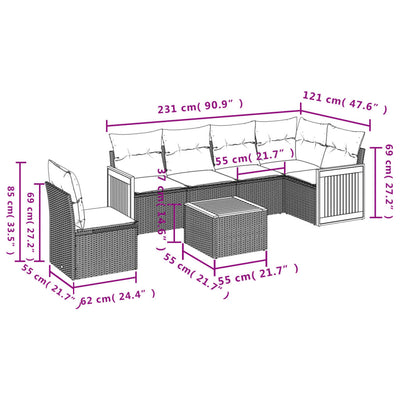 7 Piece Garden Sofa Set with Cushions Grey Poly Rattan