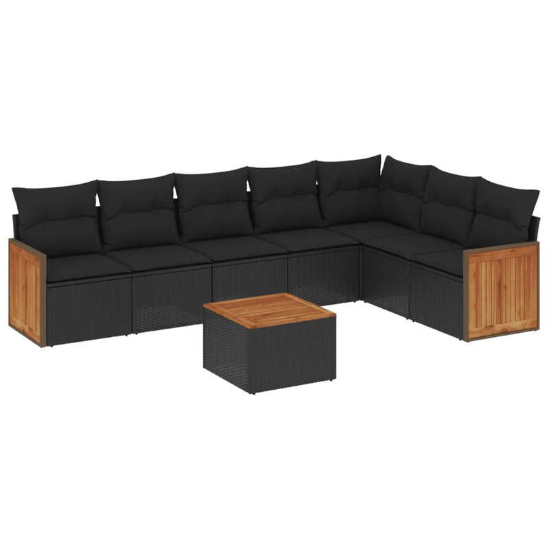 8 Piece Garden Sofa Set with Cushions Black Poly Rattan