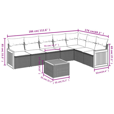 8 Piece Garden Sofa Set with Cushions Beige Poly Rattan