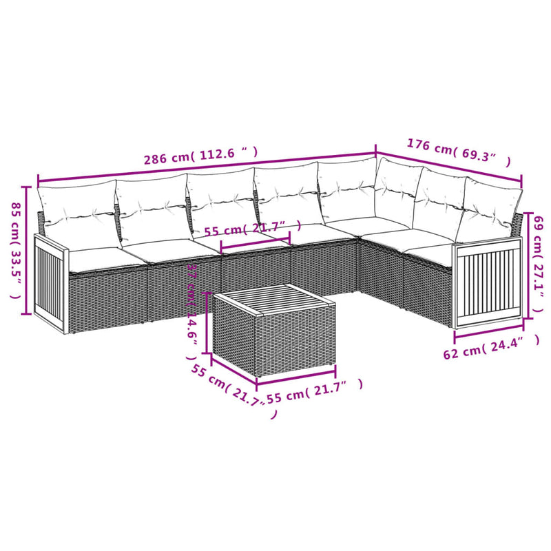 8 Piece Garden Sofa Set with Cushions Grey Poly Rattan